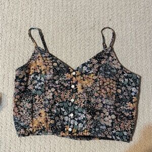 Black with Floral Pattern Button-Up Cropped Cami (Small)